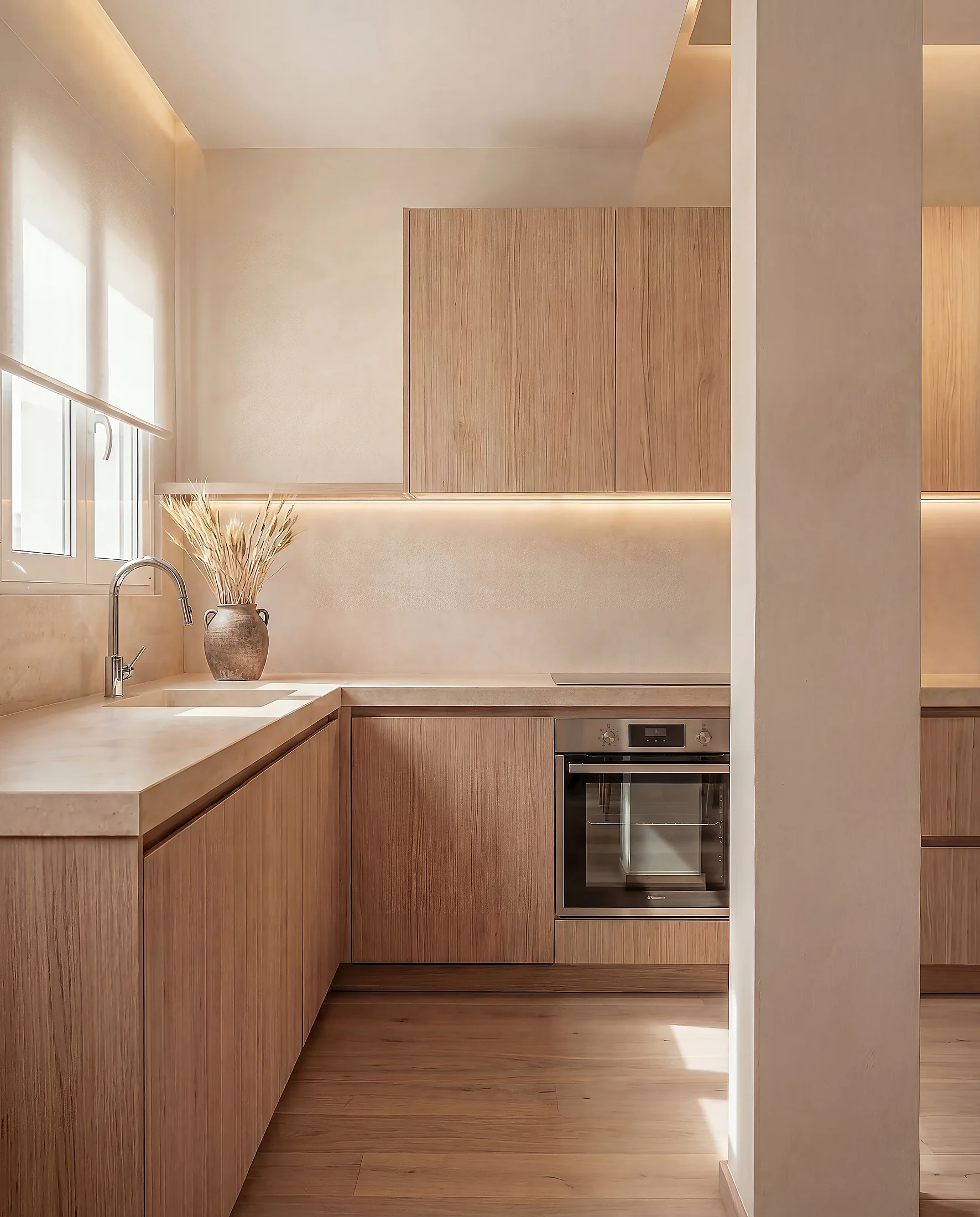 Scandinavian kitchen renovation in Uppsala. Light oak cabinets and custom storage by Hemreform
