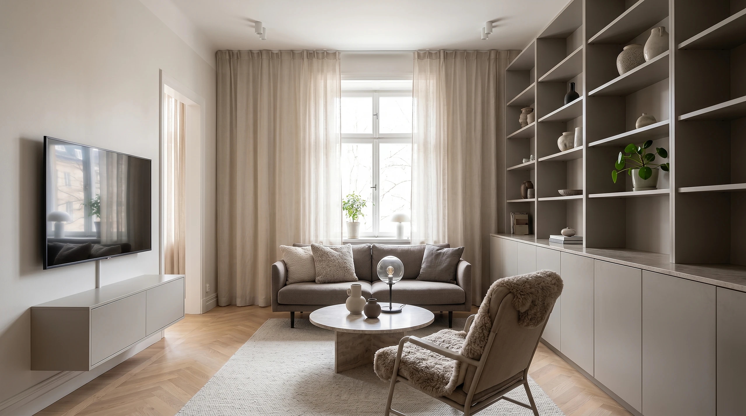 Lägenhet V1 vardagsrum renovering av Hemreform